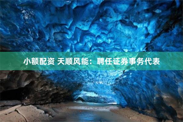 小额配资 天顺风能：聘任证券事务代表